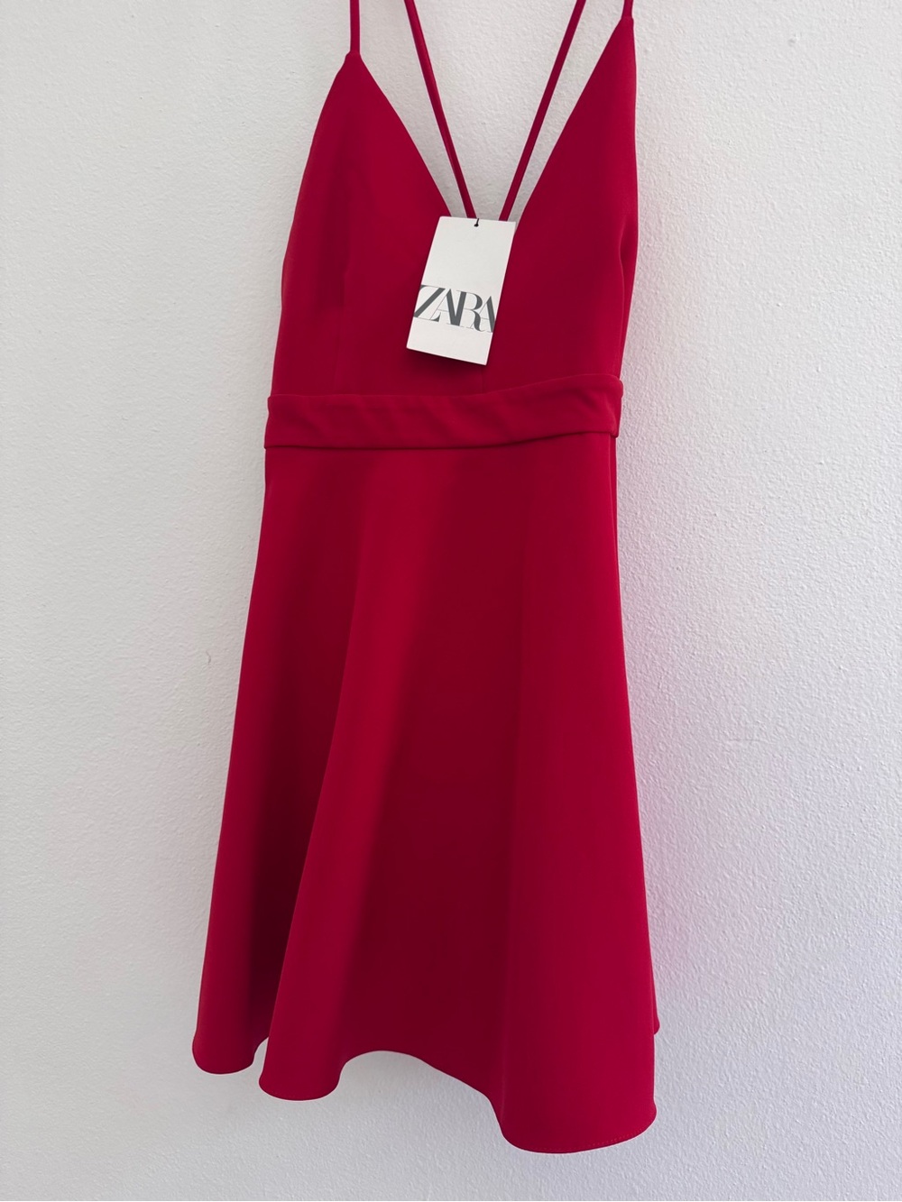 ZARA Women's Deep V Red Strappy A-Line Dress